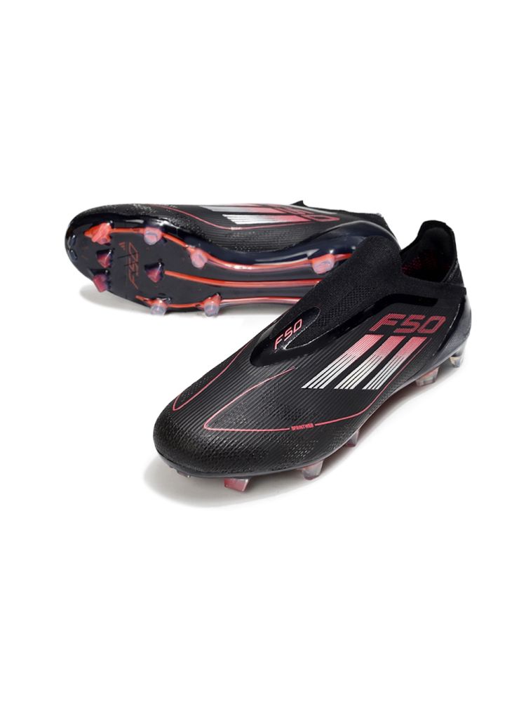 2025 adidas F50 Elite Laceless FG Core Black Iron Metal Lucid Red