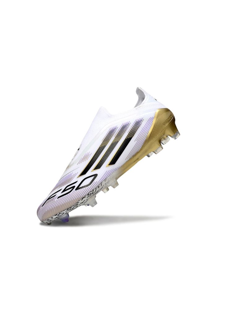 2025 adidas F50 Event Laceless Elite FG White Black Metallic Gold