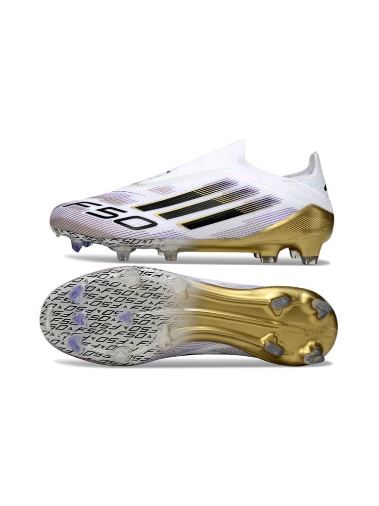 2025 adidas F50 Event Laceless Elite FG White Black Metallic Gold