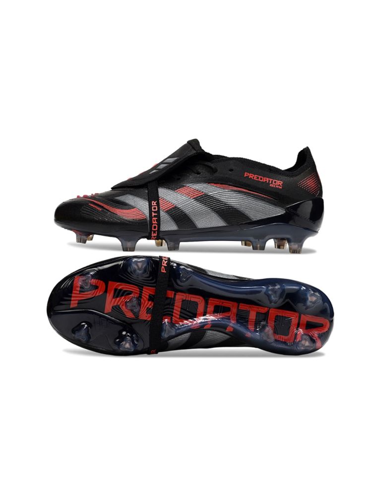 2025 adidas Predator Elite Tongue FG Black Grey Four Lucid Red